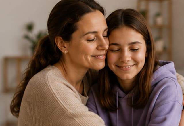 Mãe e filha se abraçando