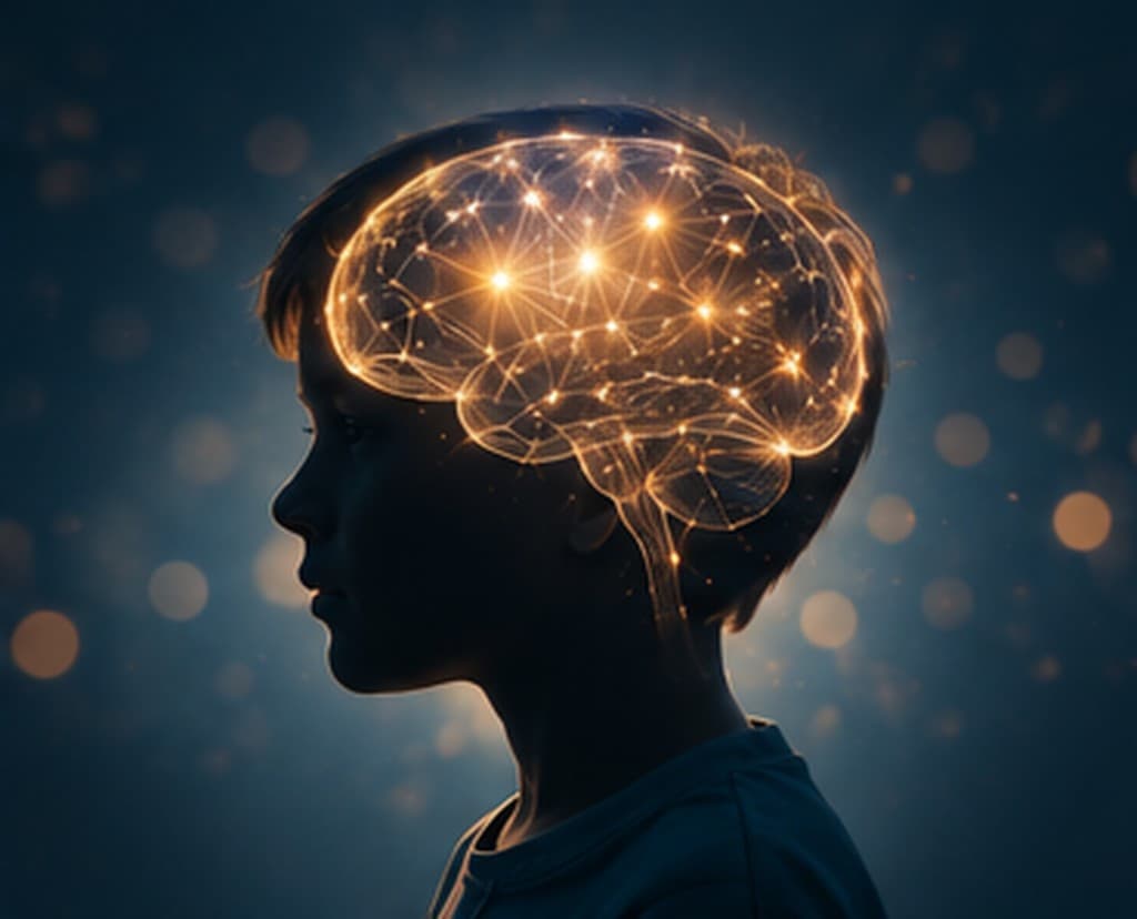 Silhueta de adolescente com conexões cerebrais iluminadas